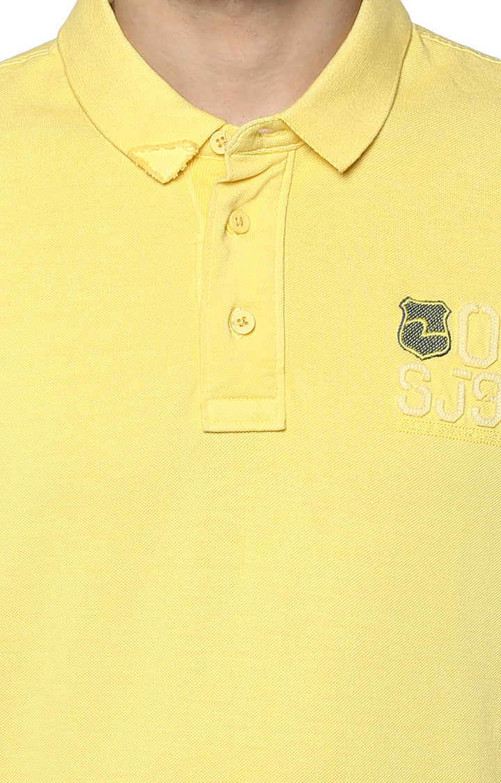 Spykar Yellow Solid Slim Fit Polo T-Shirt