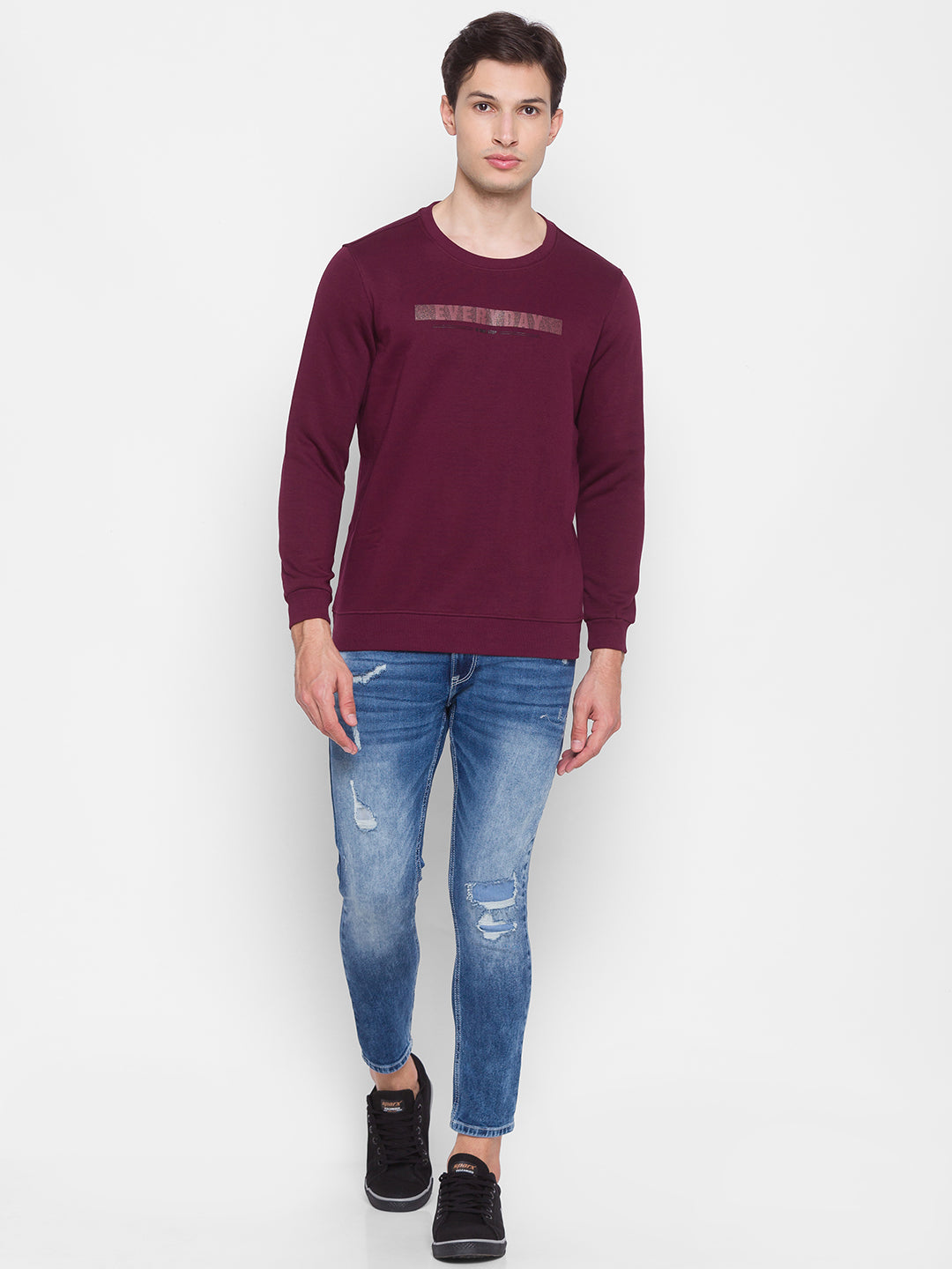 Spykar Red Cotton Sweatshirt For Men