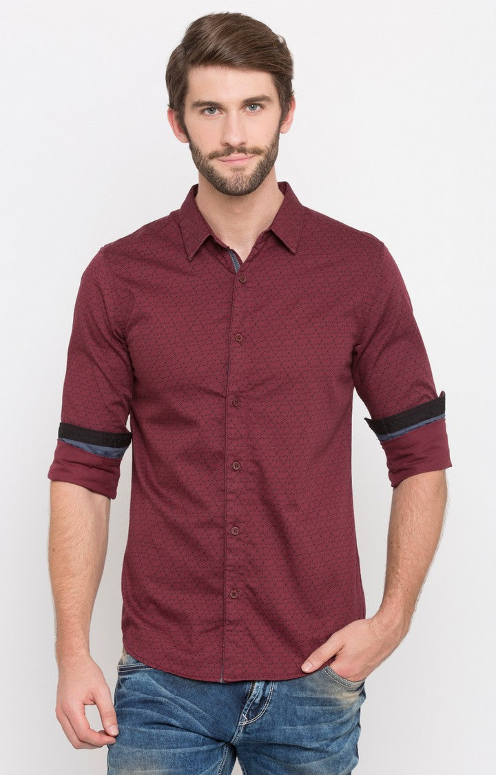 Spykar Men'S Red Satin Printed Casual Shirts