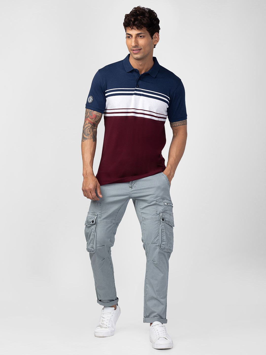 Spykar Men Wine Cotton Regular Fit Half Sleeve Printed Polo T-Shirt