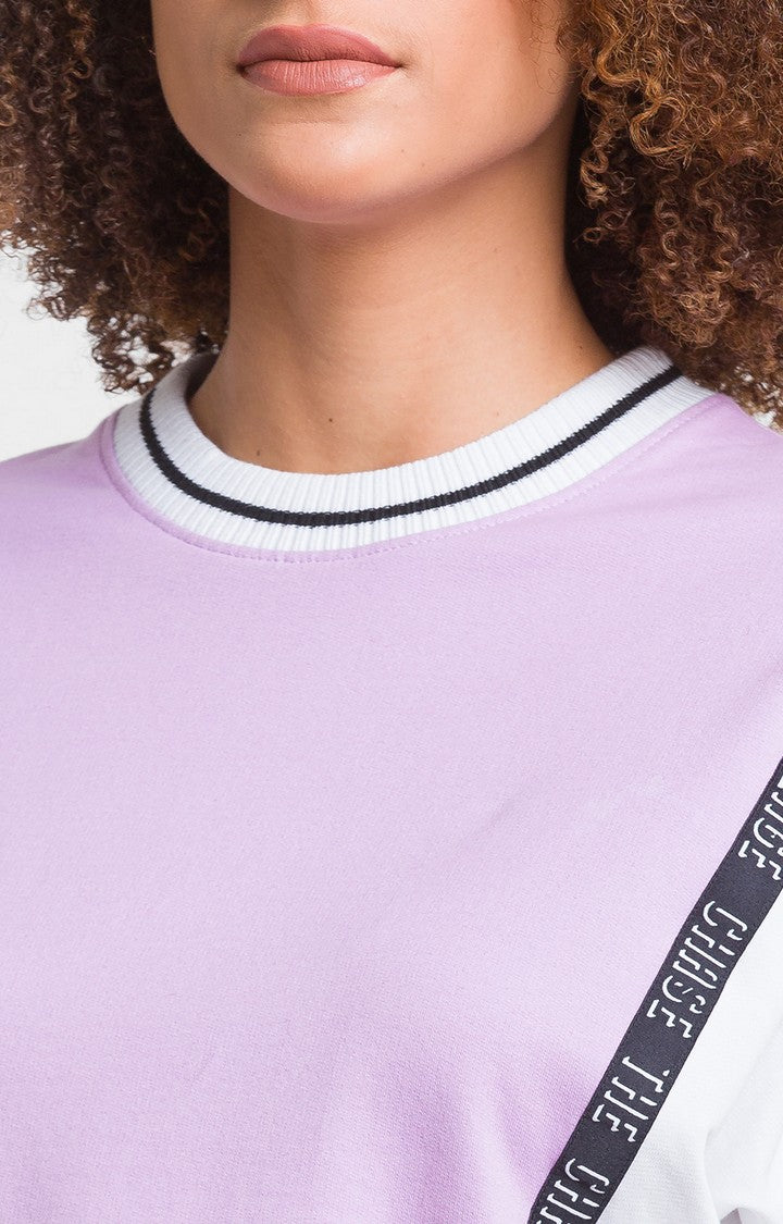 Spykar Lilac Cotton Blend Full Sleeve Round Neck Sweatshirts For Women