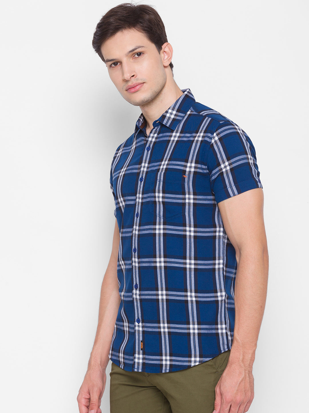 Spykar Slim Fit Blue Cotton Men Shirt