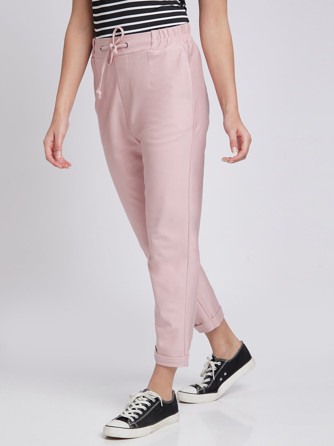 Spykar Women Powder Pink Slim Fit Ankle Length Blended Trackpant