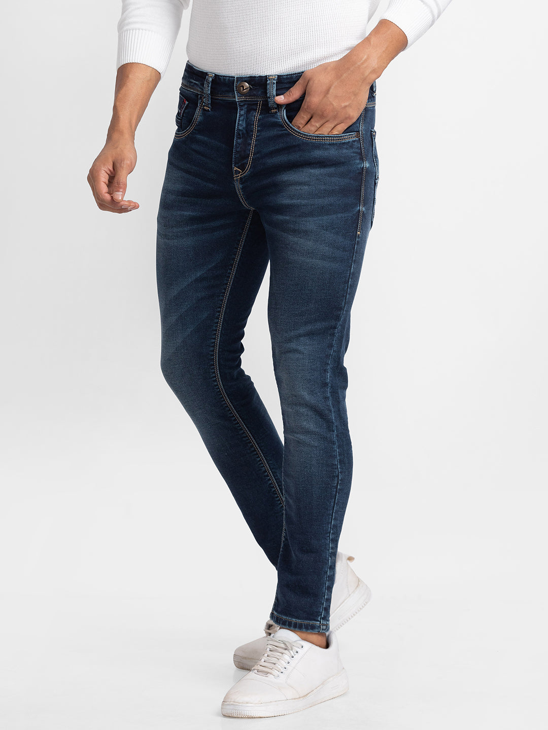 pessimist sol overflade Spykar Dark Blue Cotton Slim Fit Tapered Length Jeans For Men (Kano) -  mank02bb18darkblue