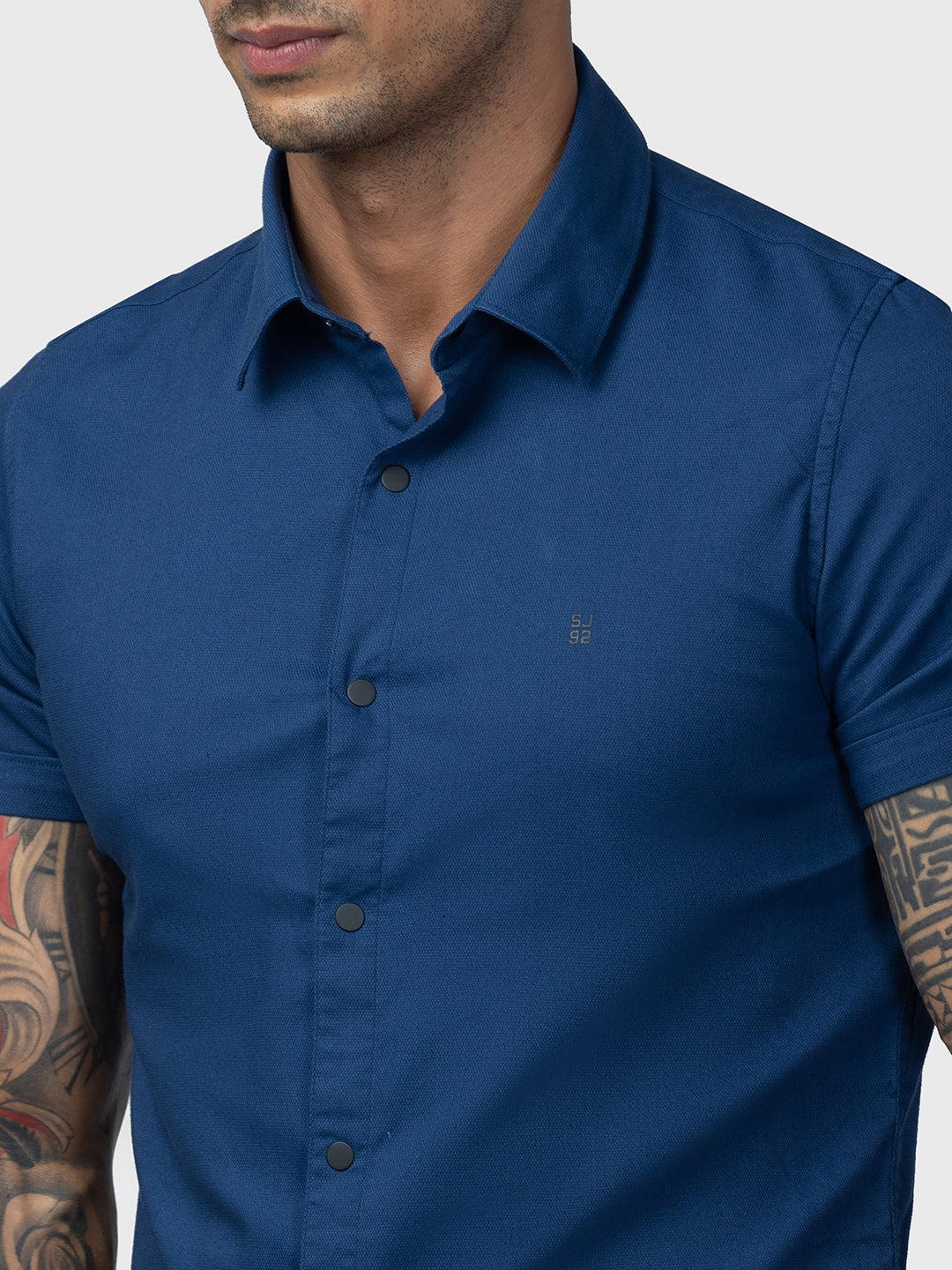 Spykar Men Indigo Blue Cotton Regular Slim Fit Plain Shirt