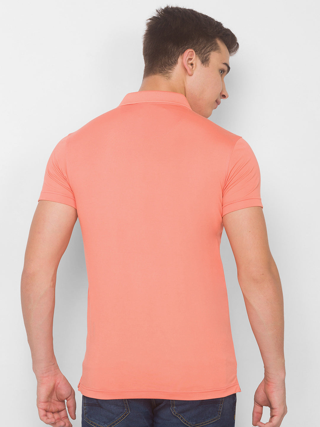 Spykar Men Pink Cotton Slim Fit Round Neck T-Shirt