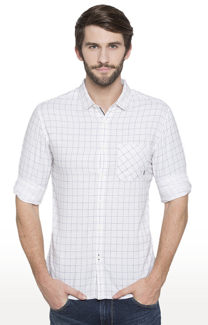 Spykar Men'S White Cotton Checked Casual Shirts