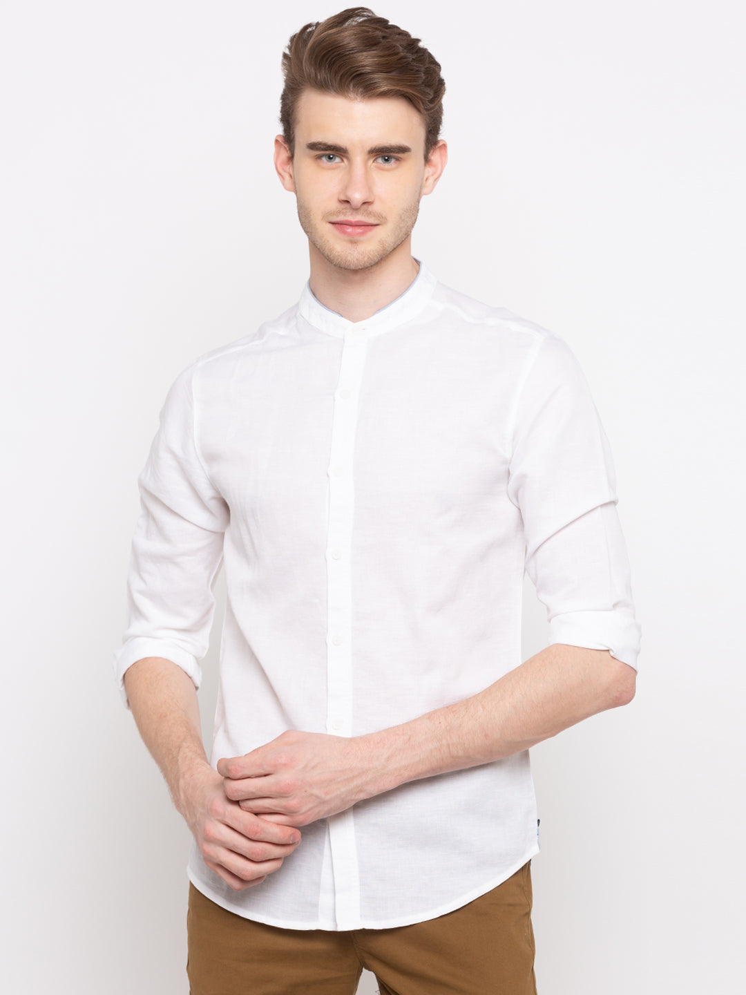 Spykar Men White Solid Slim Fit Casual Shirt