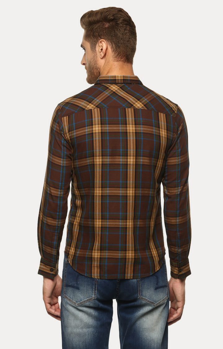 Spykar Men'S Brown Cotton Checked Casual Shirts