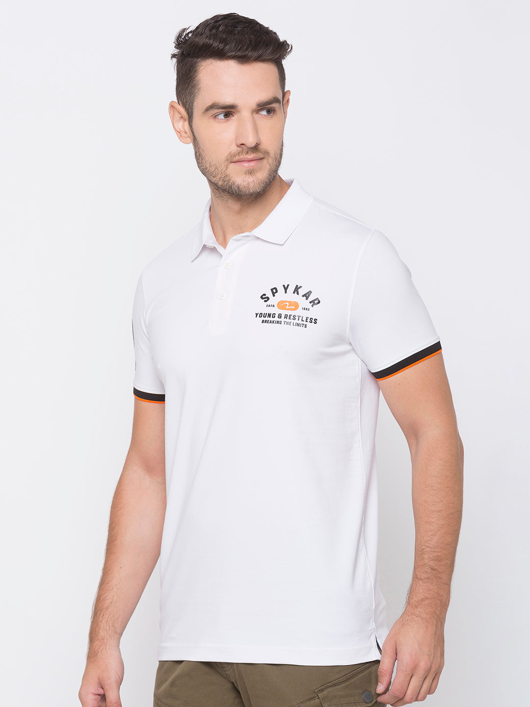 Spykar Men White Cotton Slim Fit Polo T-Shirt