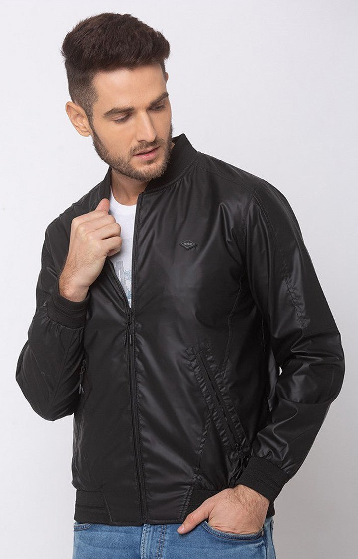 Spykar Men Black Polyester Straight Fit Jacket