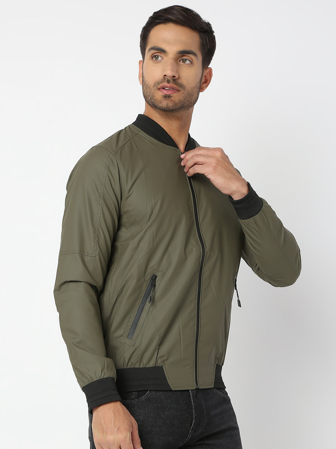 Spykar Men Olive Nylon Regular Fit Jacket