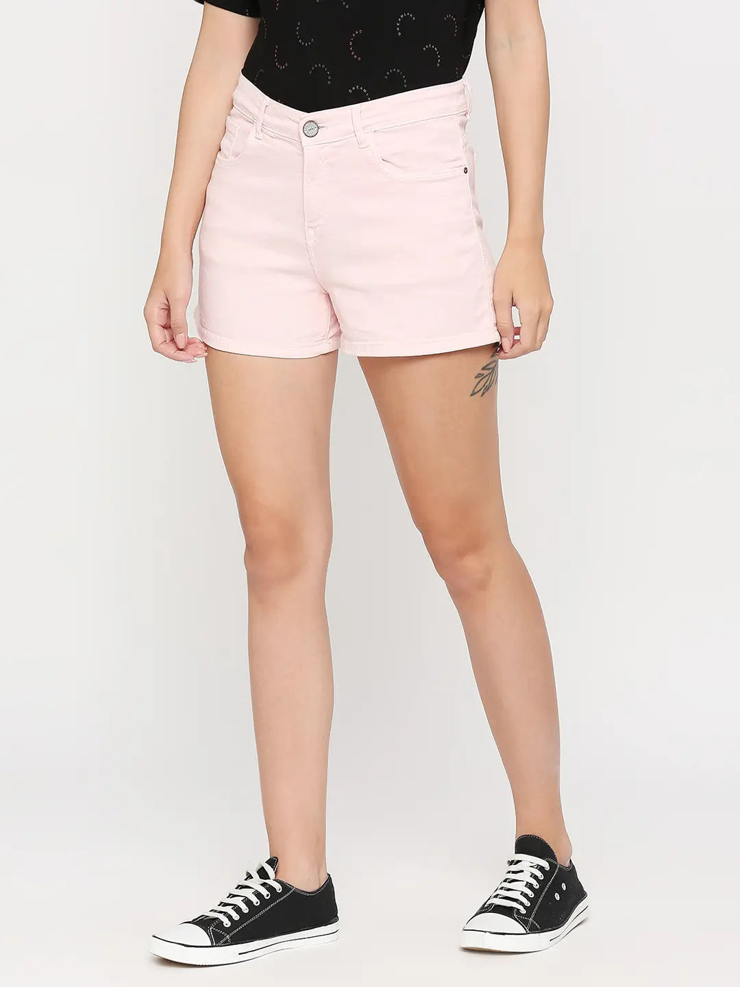 Spykar Women Pink Cotton Slim Fit Above Knee Length Shorts