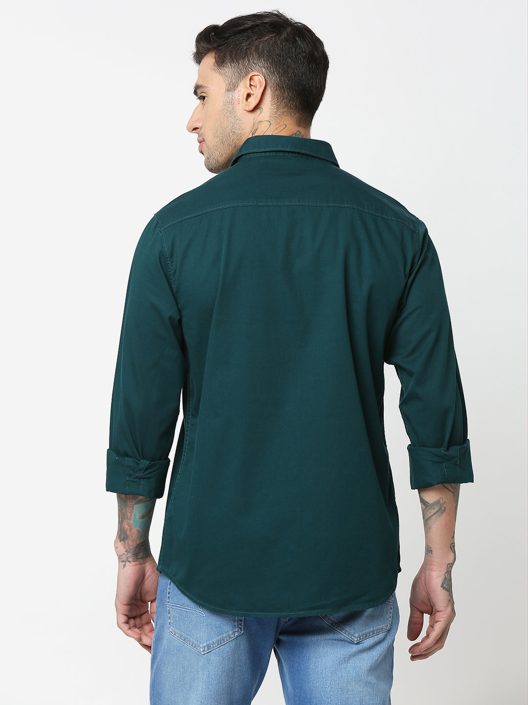 Spykar Men Dark Green Cotton Slim Fit Plain Shirts