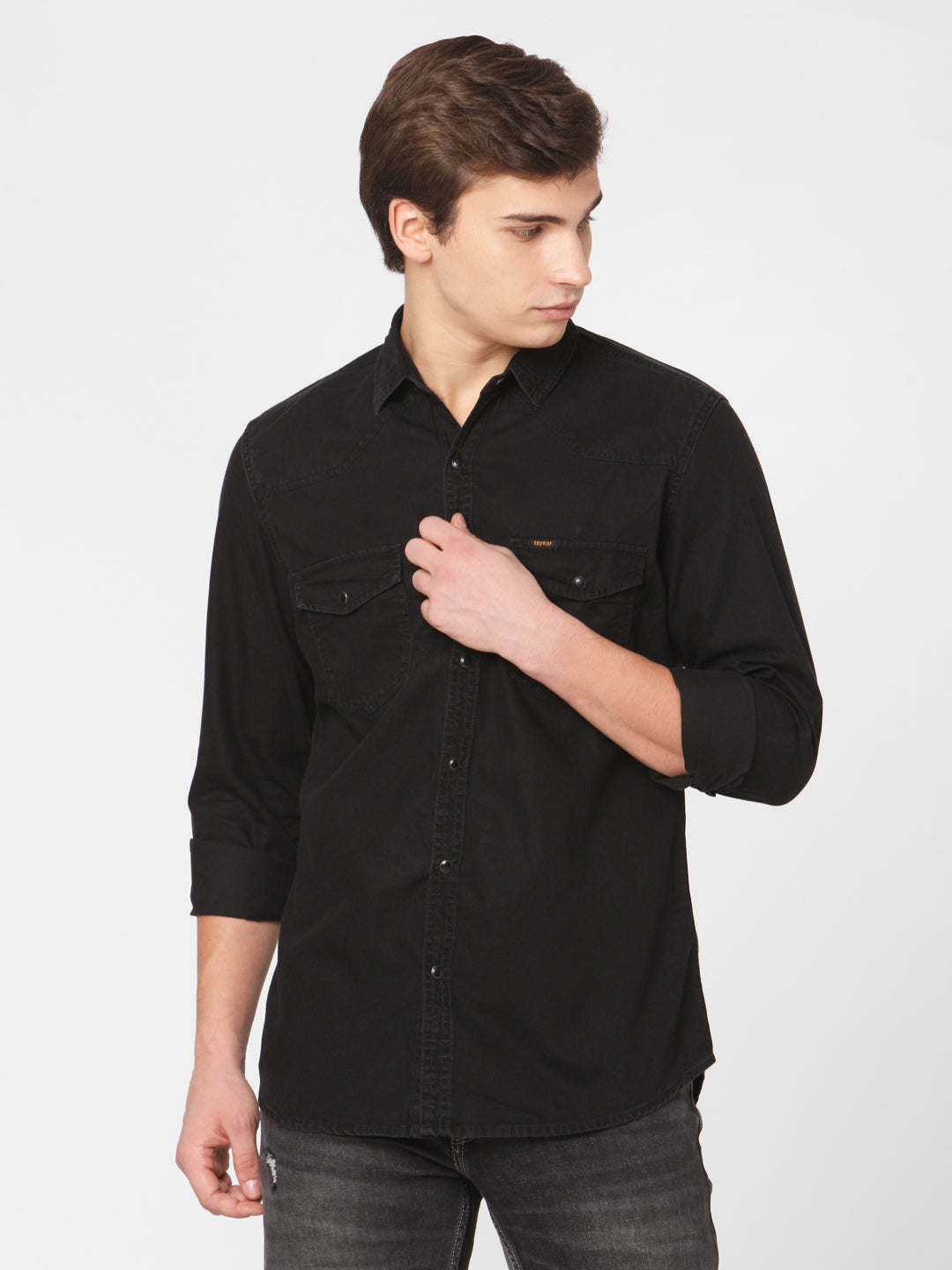 Spykar Men Black Cotton Slim Fit Shirts