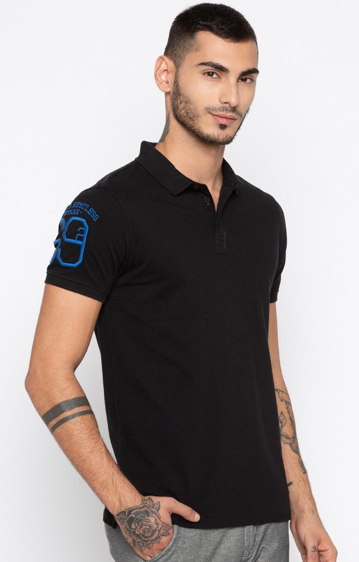 Spykar Black Solid Slim Fit Polo T-Shirt