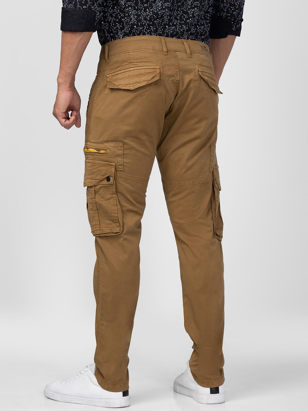 Spykar Men Khaki Cotton Slim Fit Regular Length Trouser Cargo Pants