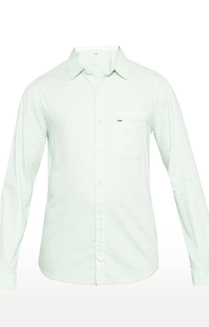 Spykar Men Green Cotton Full Sleeve Plain Shirt