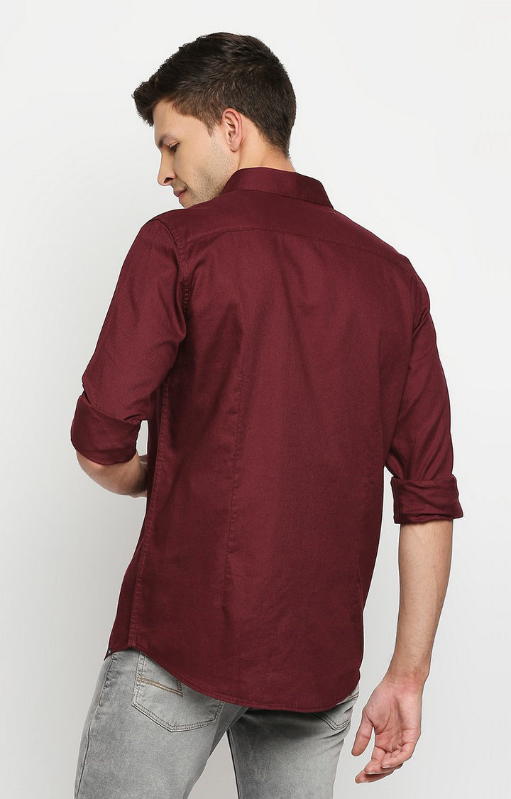 Spykar Men Maroon Slim Fit Full Sleeve Solid Shirt