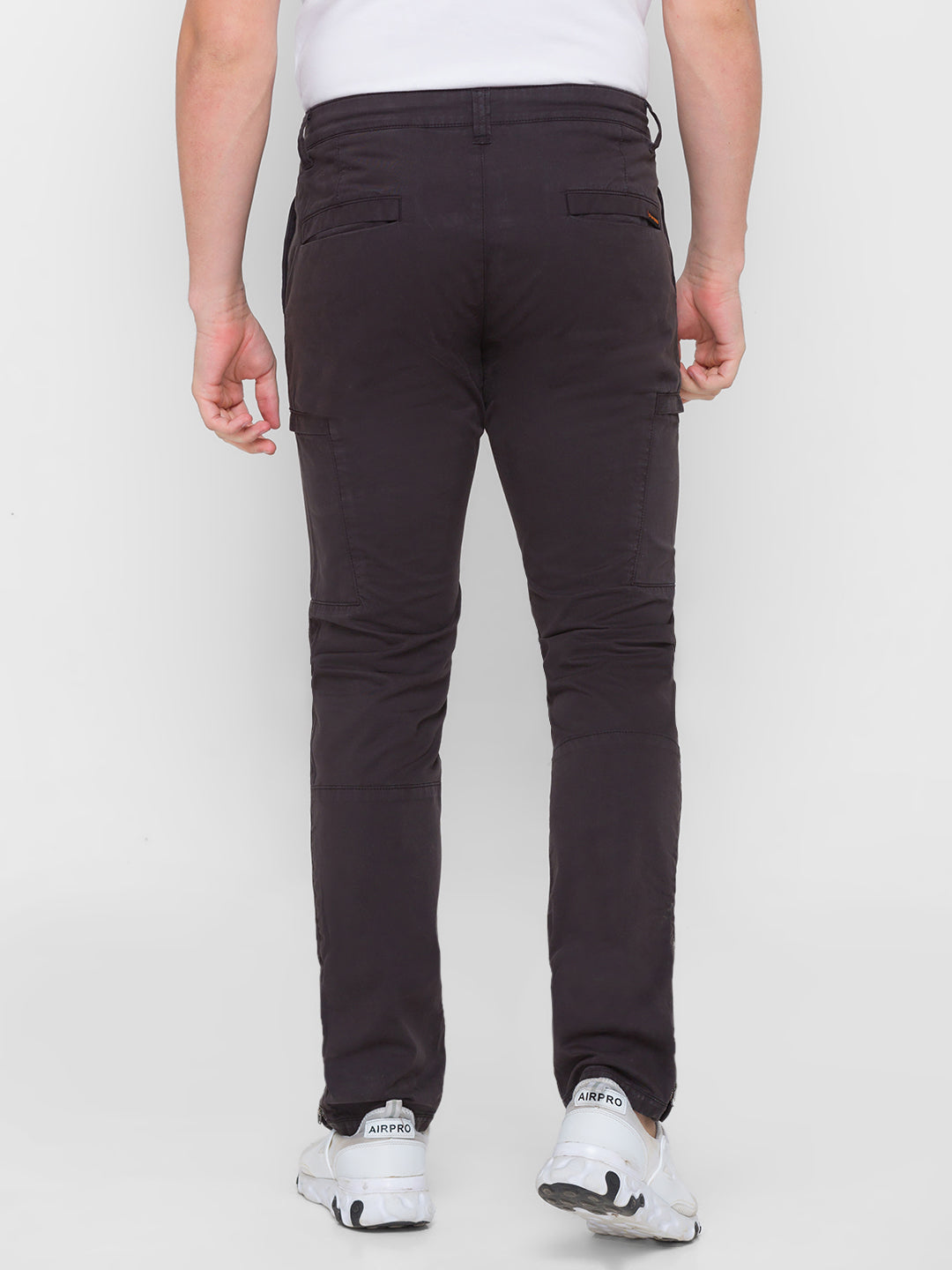 Spykar Men Grey Cotton Slim Fit Casual Trouser