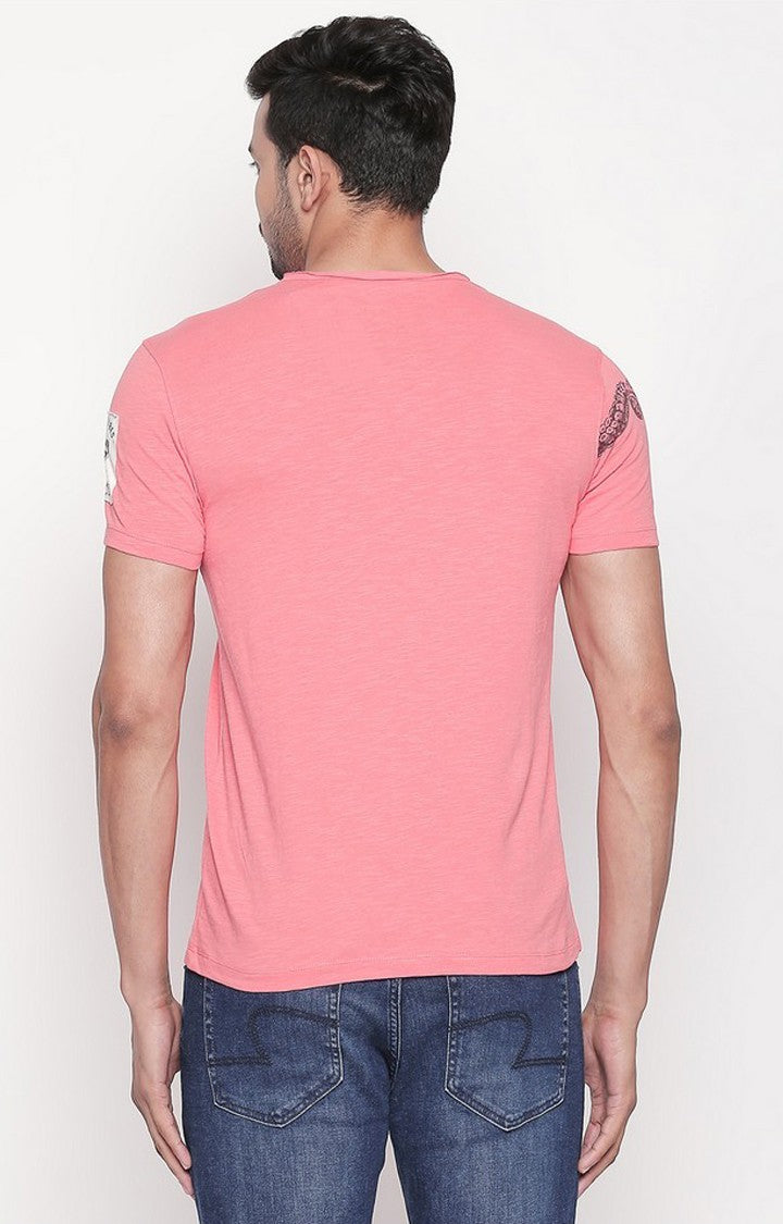 Spykar Men Coral Melange Slim Fit T-Shirt