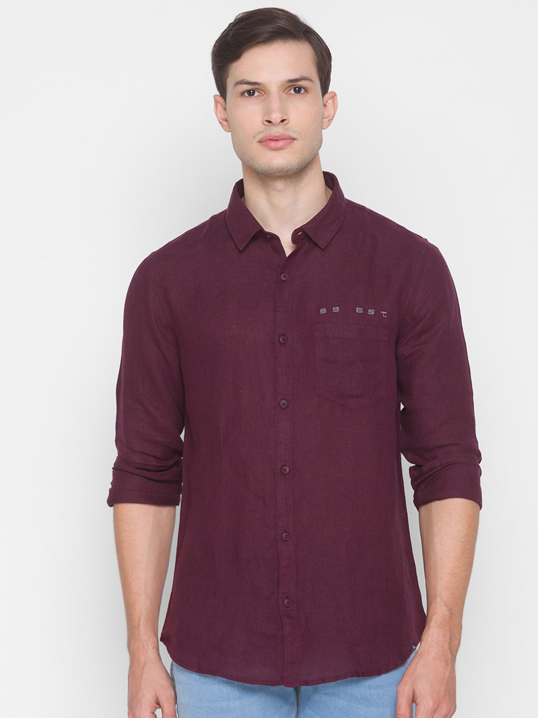 Spykar Slim Fit Red Cotton Men Shirt