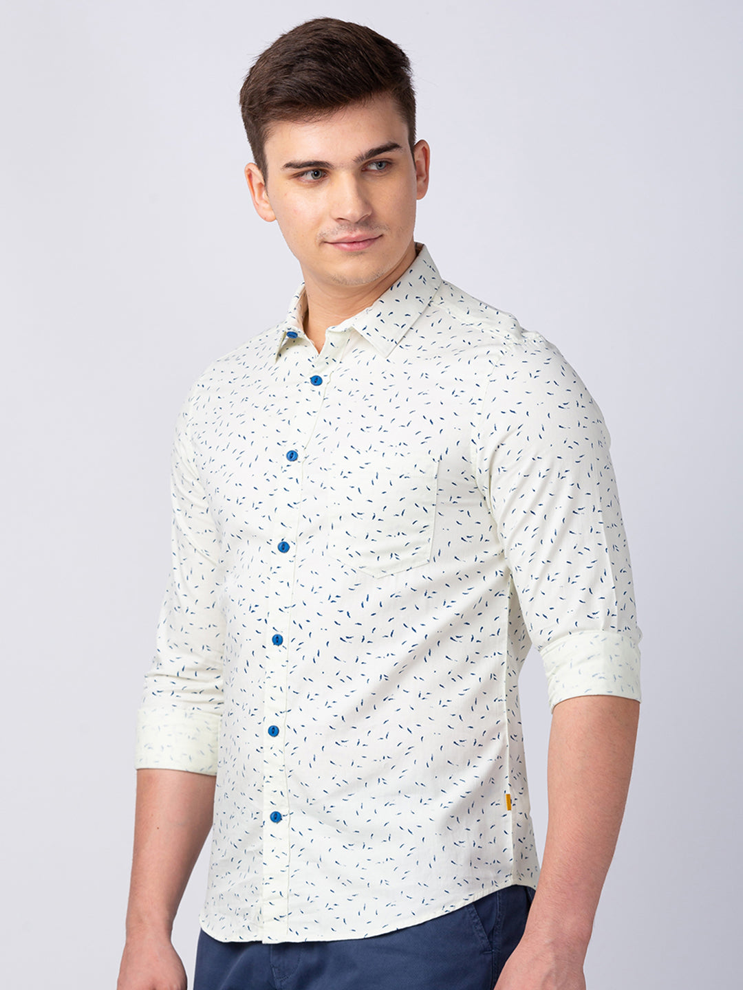 Spykar Men White Cotton Slim Fit Printed Shirt