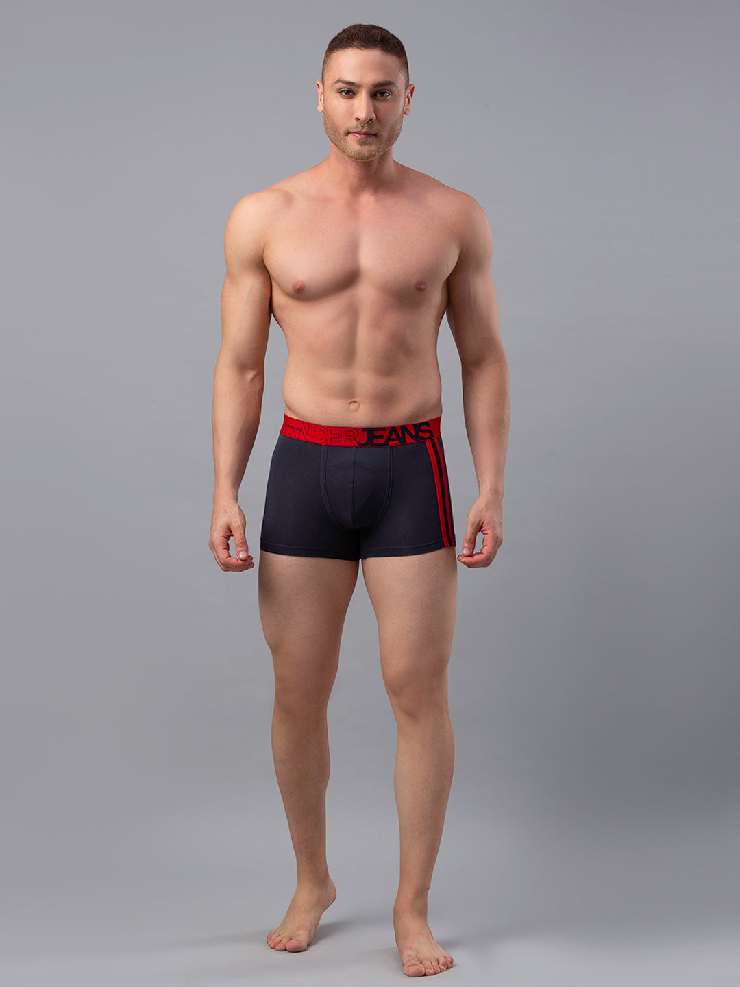 Men Premium Cotton Blend Grey-Red Trunk - (Pack of 2)- UnderJeans by Spykar