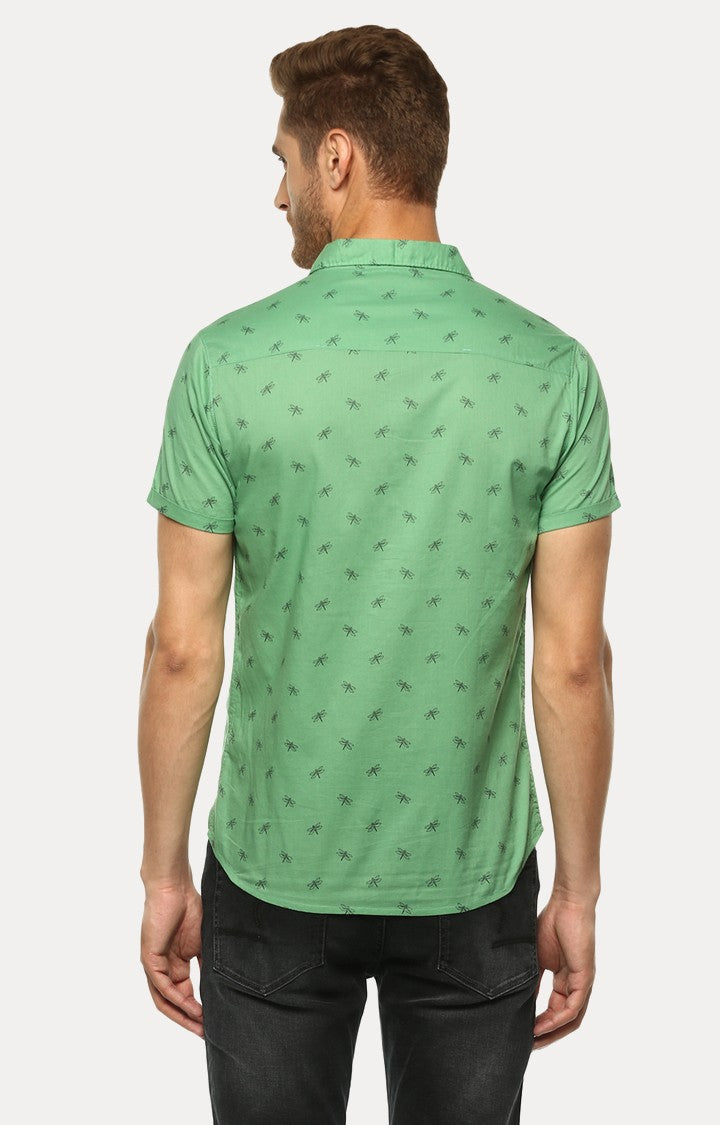 Spykar Men'S Green Cotton Printed Casual Shirts