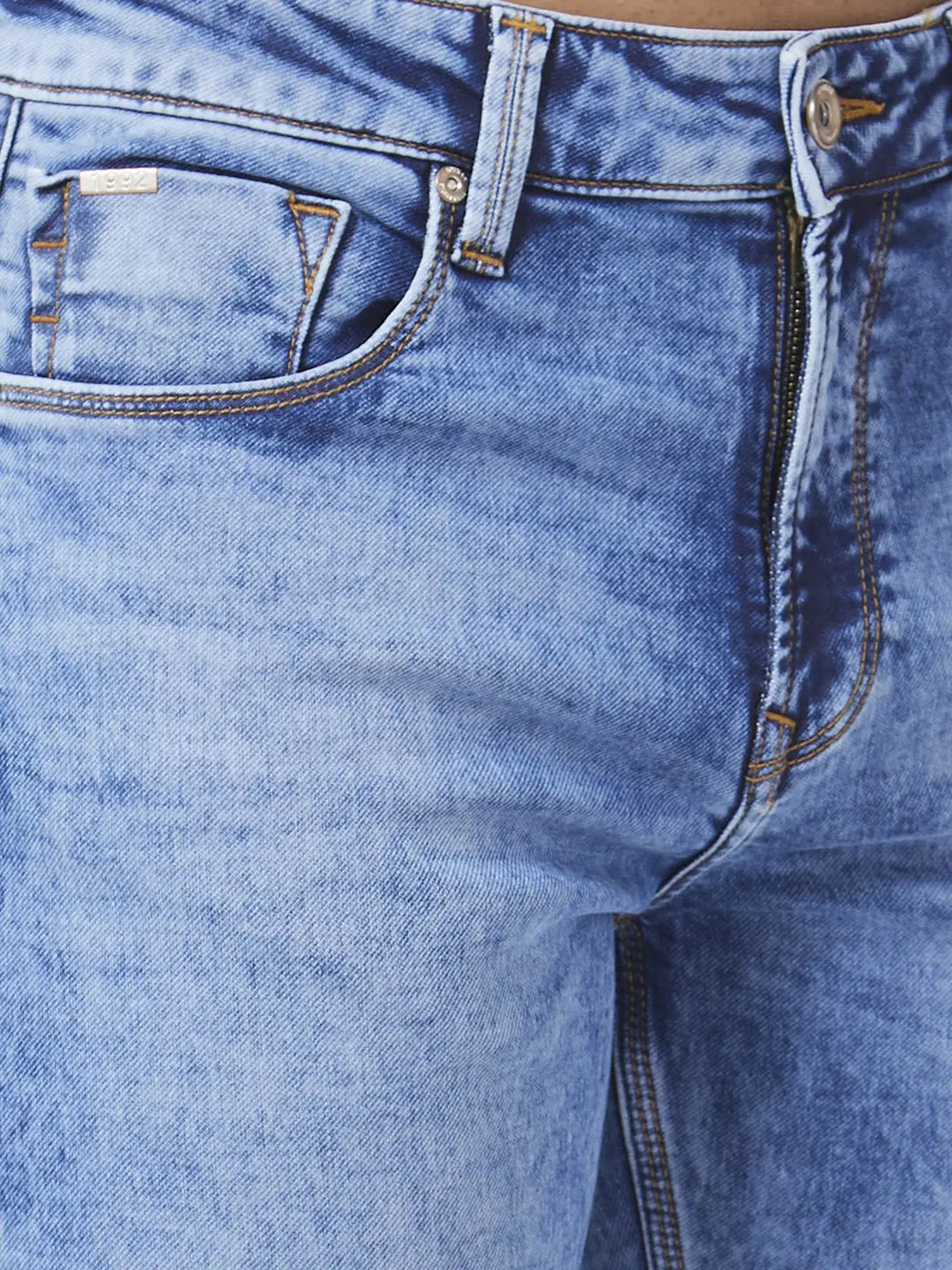 Spykar Men Light Blue Cotton Stretch Slim Fit Narrow Length Clean Look Low Rise Jeans (Skinny)