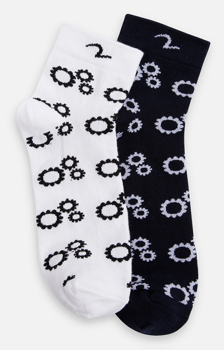 Spykar White & Navy Printed Ankle Length Socks