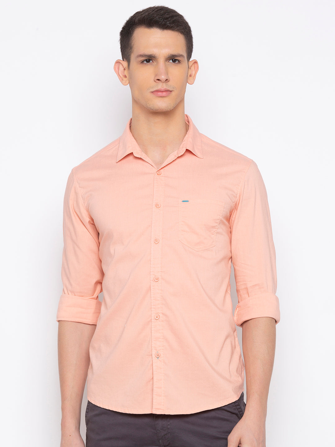 Spykar Men Peach Solid Casual Shirt