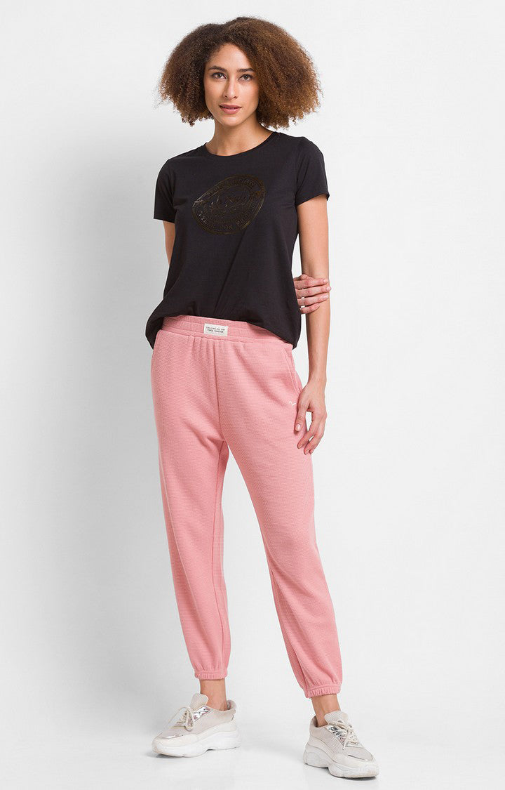 Spykar Powder Pink Cotton Regular Fit Trackpant For Women