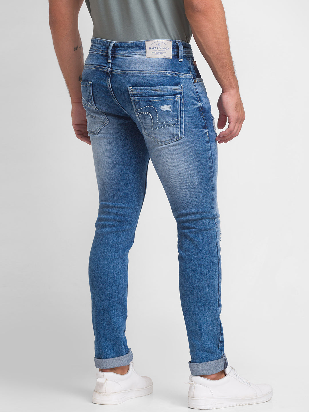 Spykar Mid Blue Cotton Slim Fit Narrow Length Jeans For Men (Skinny)