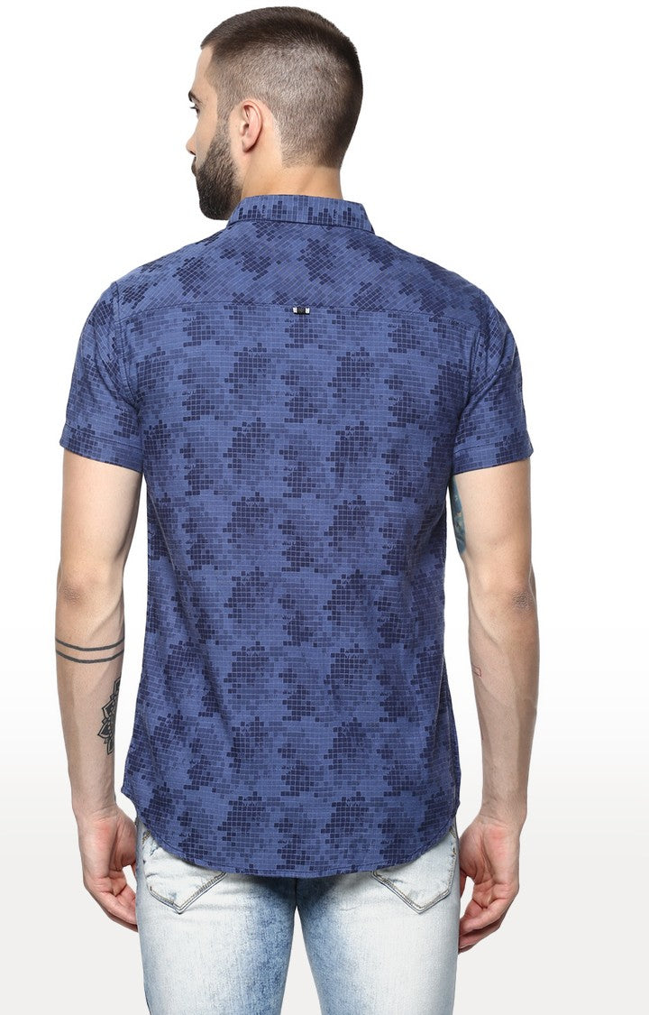 Spykar Men'S Blue Cotton Printed Casual Shirts