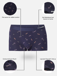 Men Navy Printed Super Premium Bonded Elastic Trunk - Underjeans By Spykar