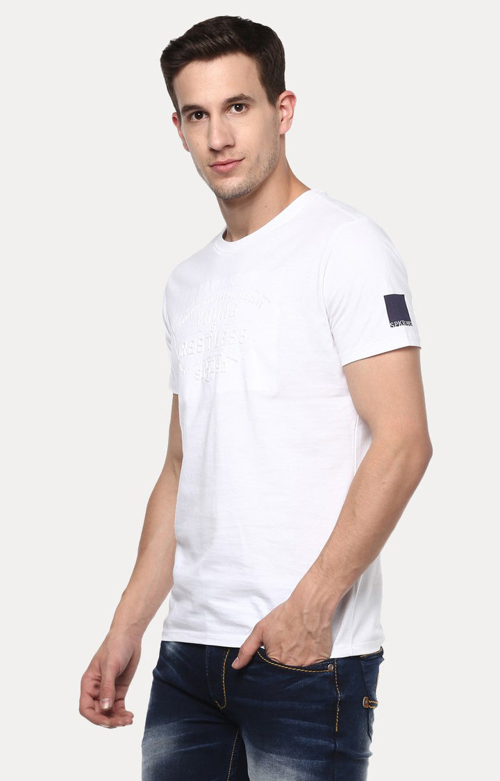 Spykar White Solid Slim Fit Men T-Shirts