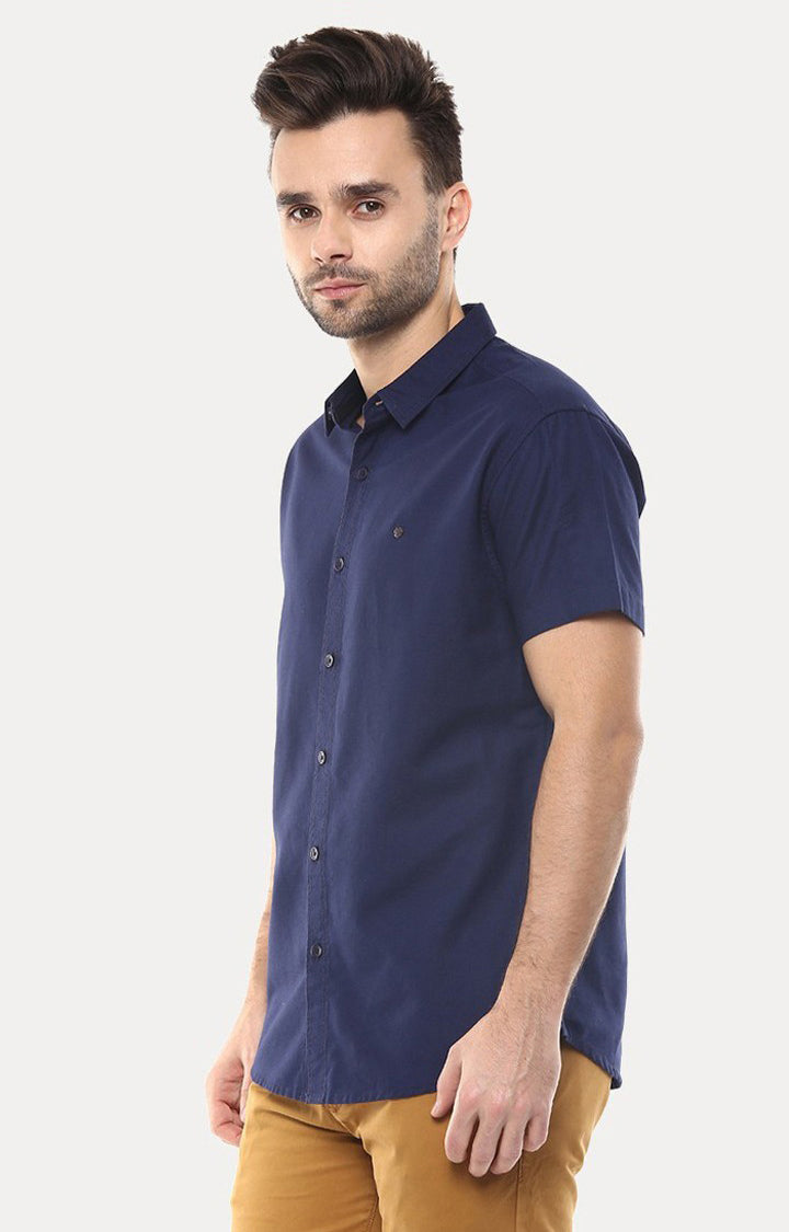 Spykar Men'S Blue Cotton Solid Casual Shirts