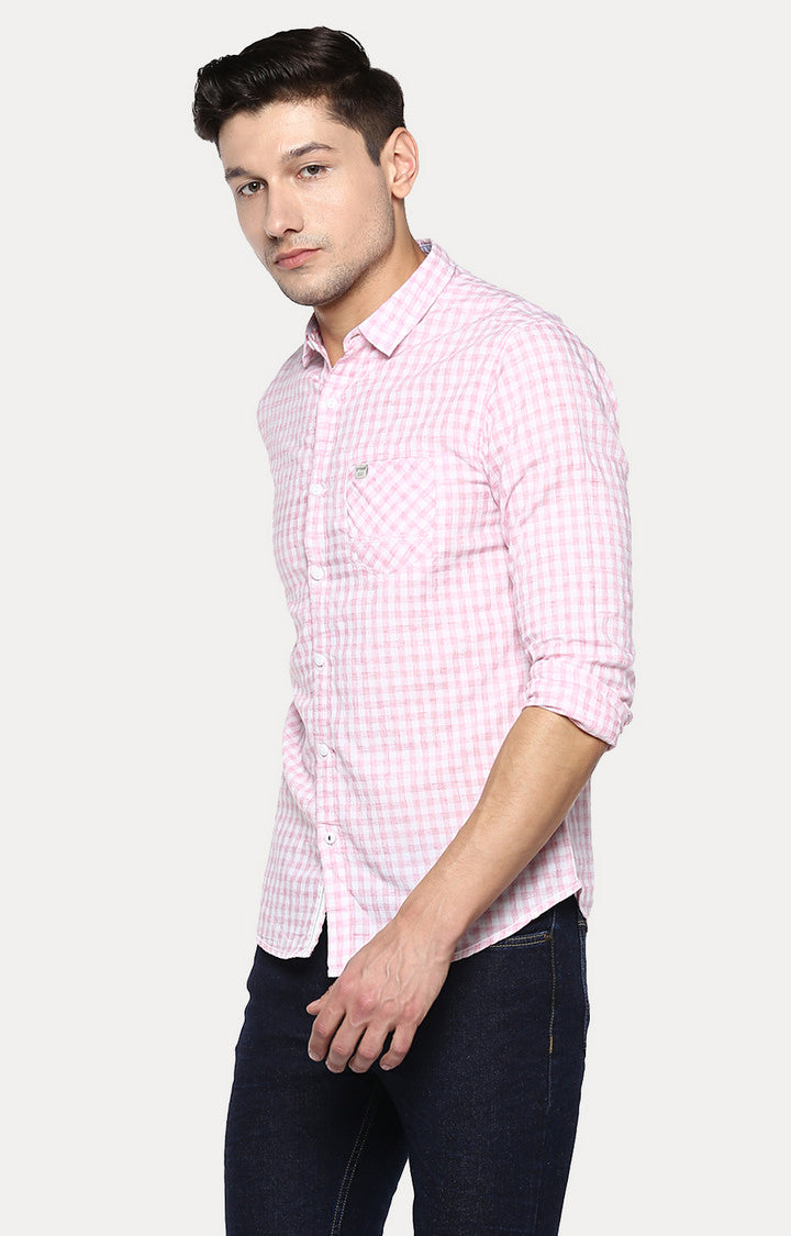 Spykar Men'S Pink Cotton Checked Casual Shirts