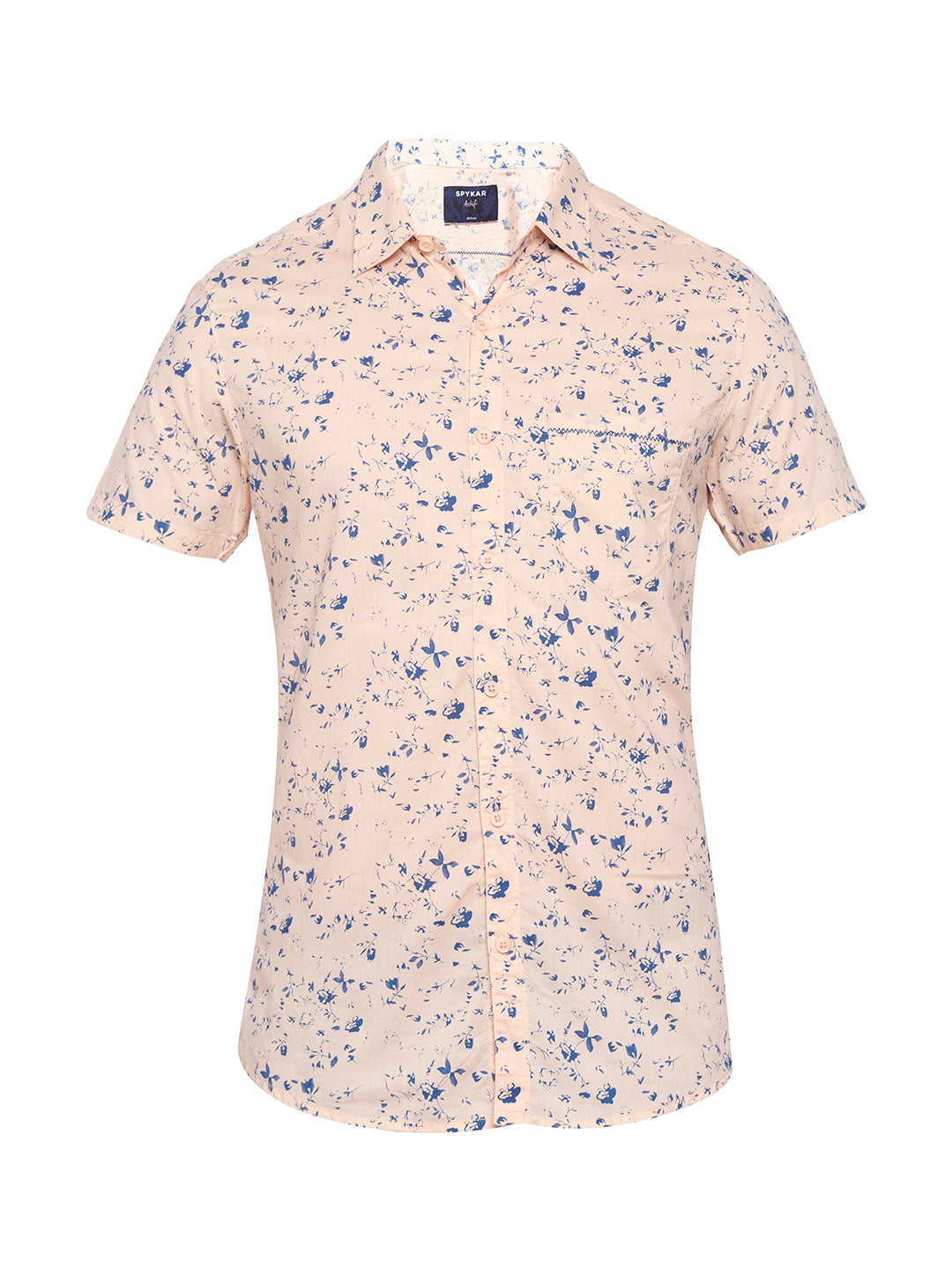 Spykar Men Peach Printed Slim Fit Casual Shirt