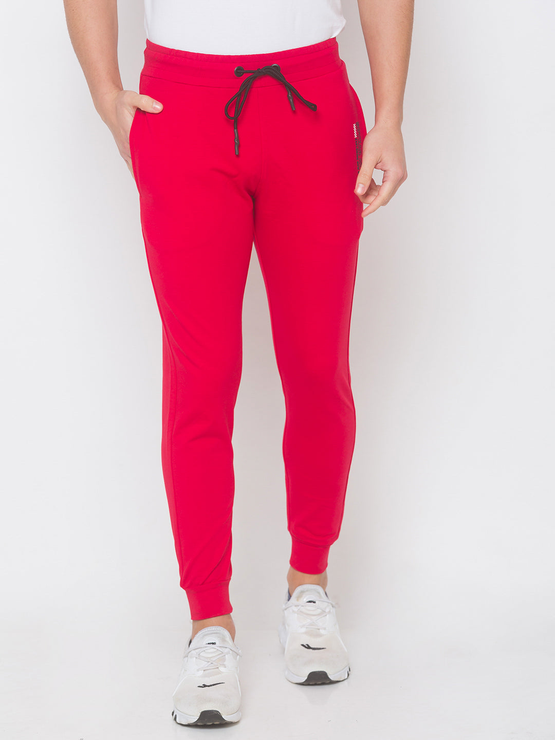 Spykar Men Red Cotton Slim Fit Low Rise Trackpant