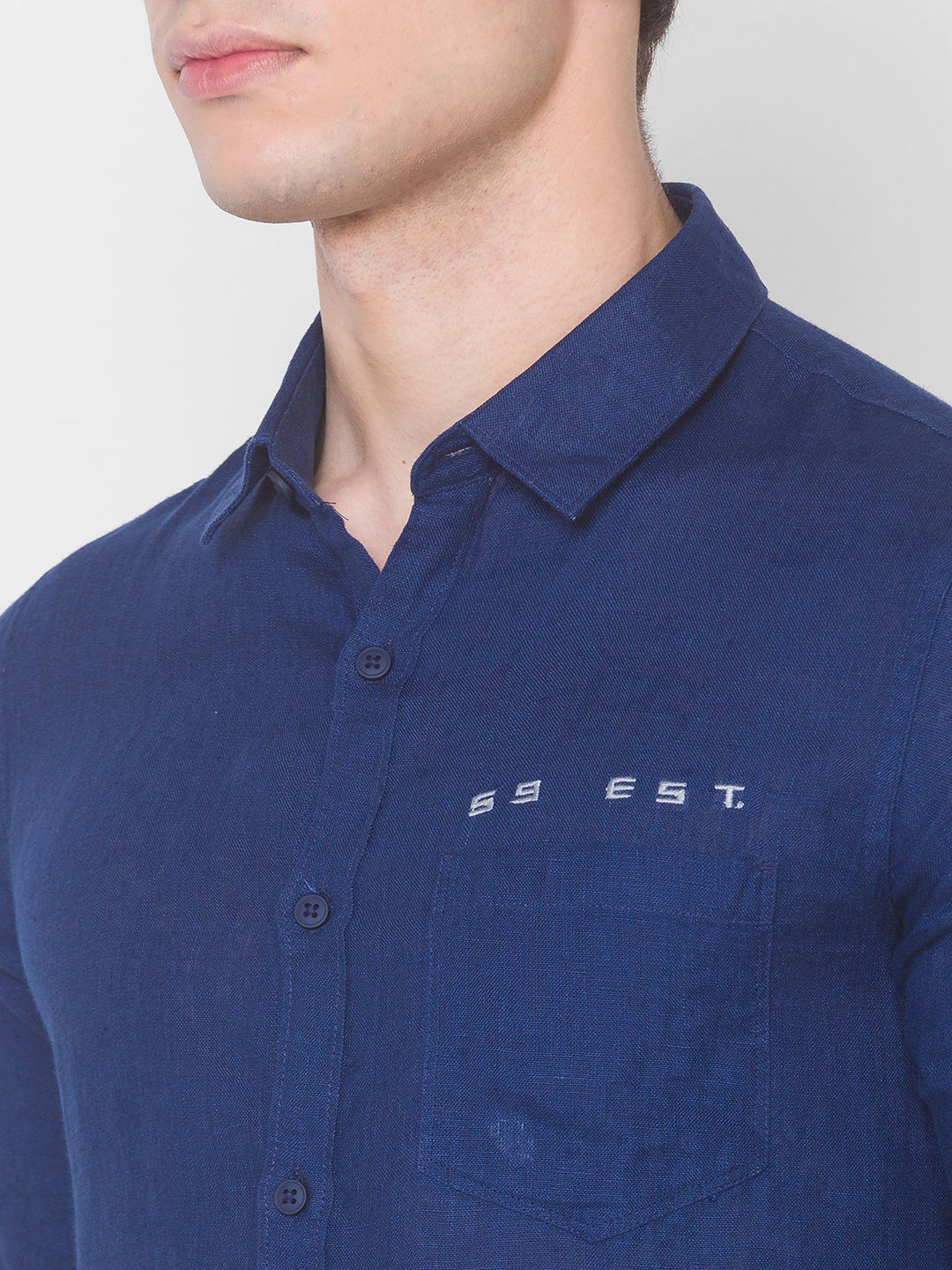 Spykar Slim Fit Blue Cotton Men Shirt