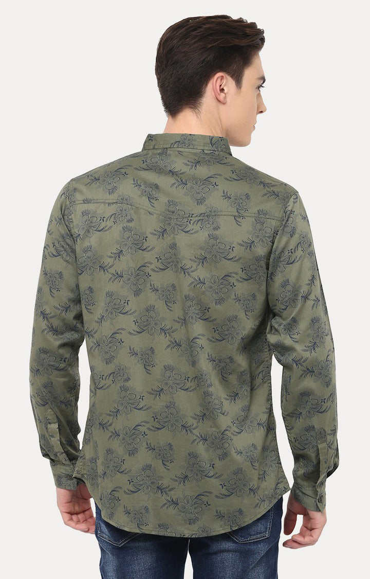 Spykar Men'S Green Cotton Printed Casual Shirts