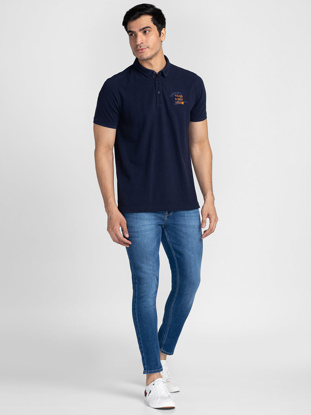 Spykar Men Mid Blue Cotton Slim Fit Tapered Length Jeans (Kano)