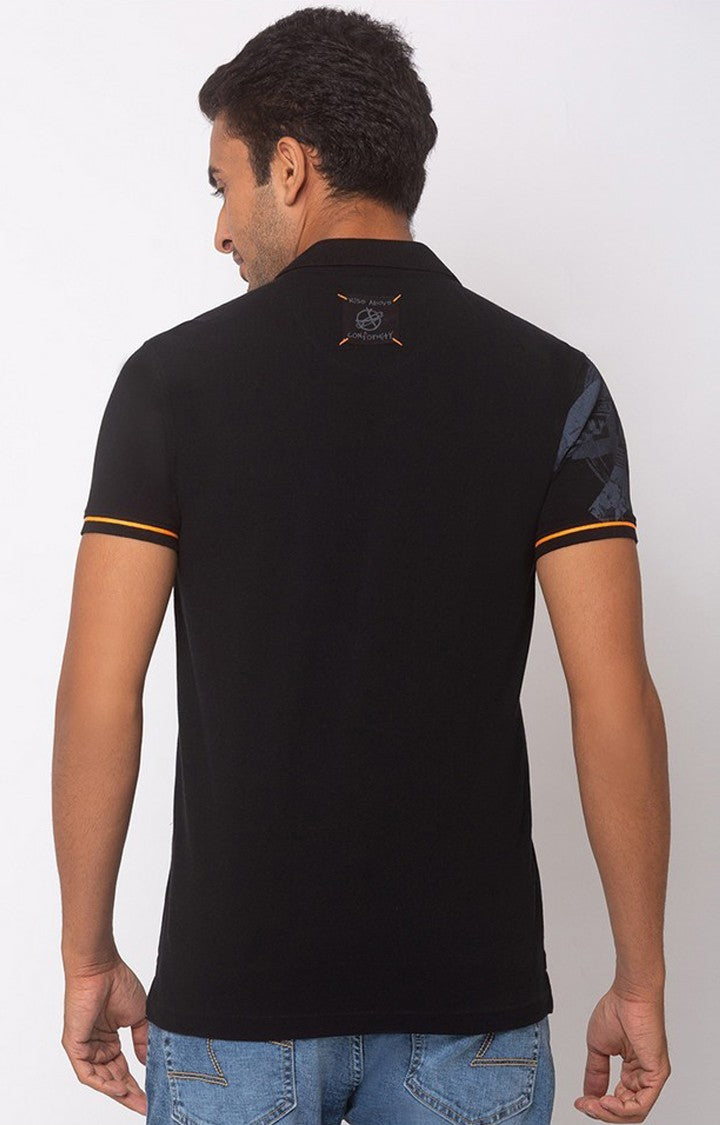 Spykar Men Black Cotton Slim Fit Plain Polo Collar Tshirt