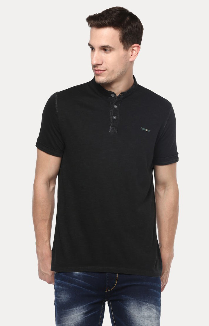 Spykar Black Solid Slim Fit Men T-Shirts