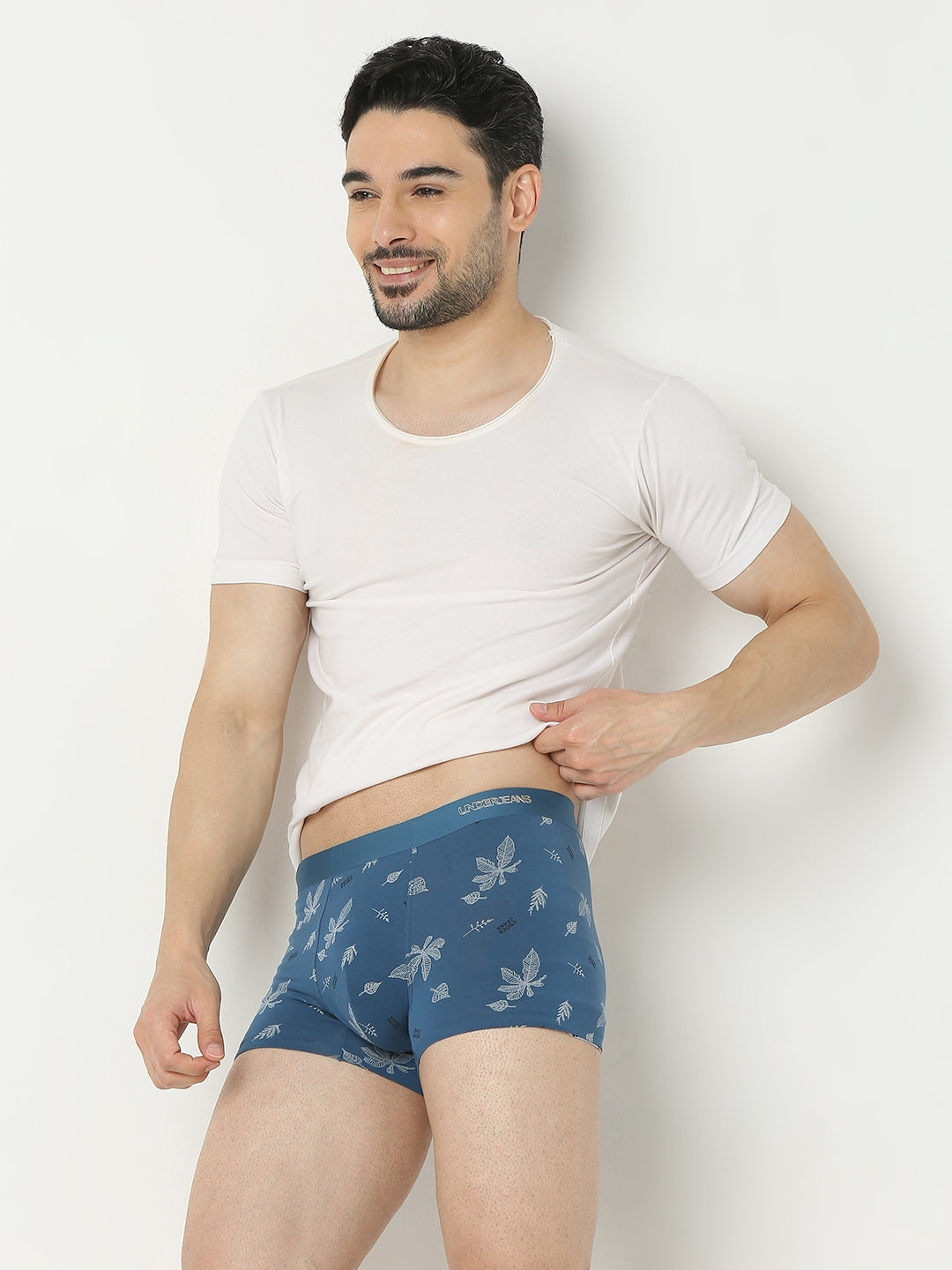 Underjeans By Spykar Men Super Premium Printed Bonded Elastic Teal Blue Trunk