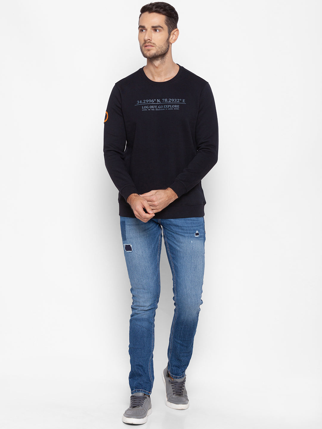 Spykar Black Cotton Sweatshirt For Men