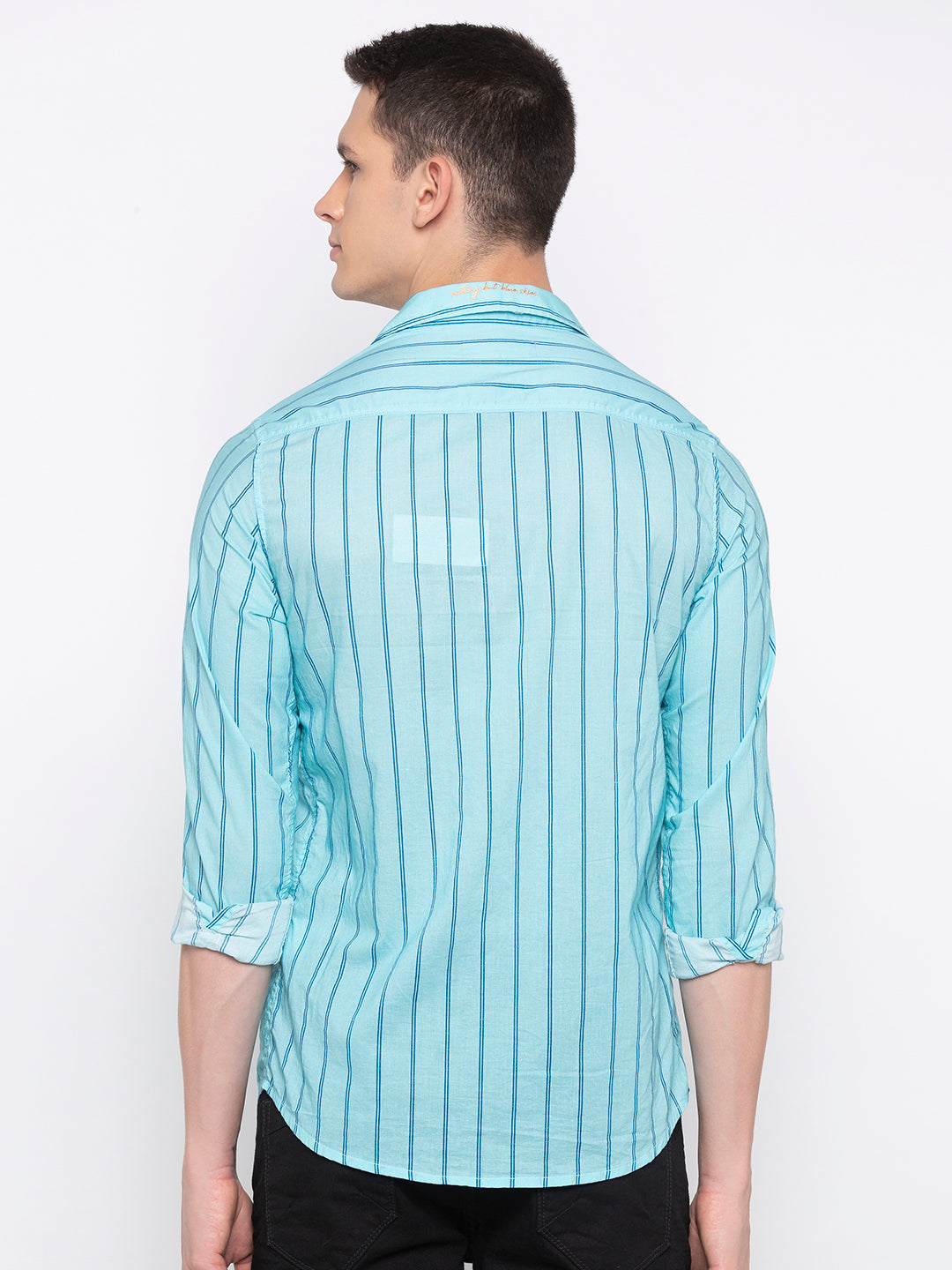 Spykar Men Mint Blue Cotton Slim Fit Shirt