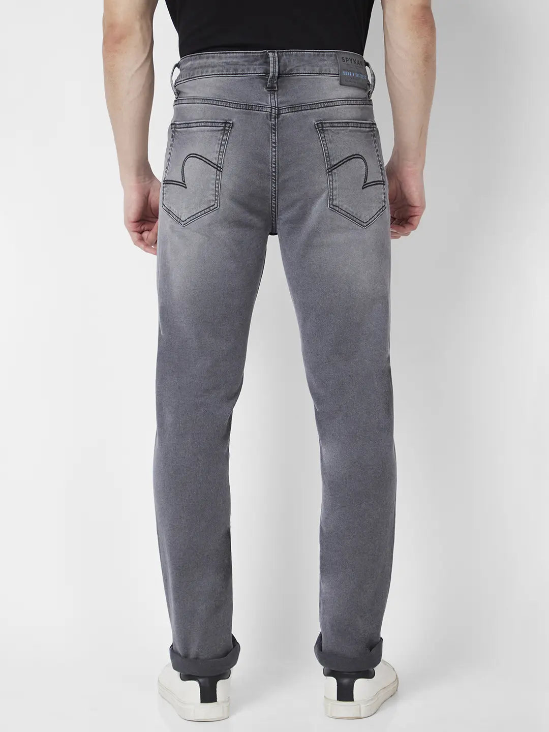Spykar Men Light Grey Cotton Stretch Regular Fit Narrow Length Clean Look Mid Rise Jeans (Rover)